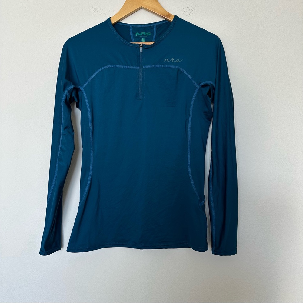 NRS Rashguard Womens Large Blue Long‎ Sleeve 1/4 Zip